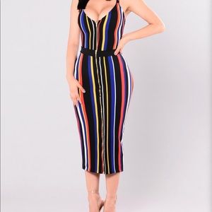 Long Stripe Zip Up Skirt